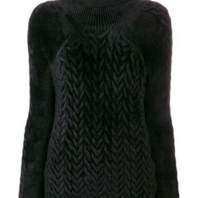 Haider Ackerman Black Cable knit turtleneck Sweater Size S<br />
Haider Ackermann Black cable knit turtleneck jumper size Small<br />
Black cable knit jumper from Haider Ackermann featuring a ribbed roll neck, long sleeves, a fitted silhouette and a ribbed hem and cuffs.<br />
Pit to Pit 16 inches across<br />
Pit down sleeve 18 inches<br />
Waist 16.5 inches across<br />
Down the Back 27 inches<br />
made in Belgium<br />
EUC<br />
Retails $1100<br />
<br />
model is 5'10 wearing a Small